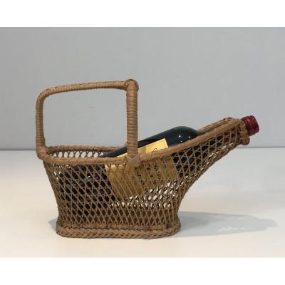Rattan Bottle Holder. French. Circa 1970