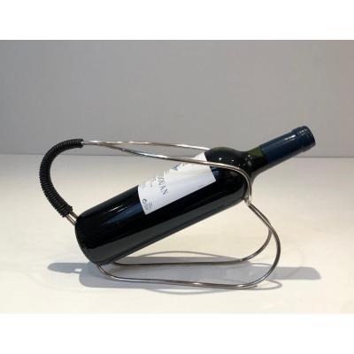 Silver Plated And Black Plastic Bottle Holder. French Work. Circa 1970