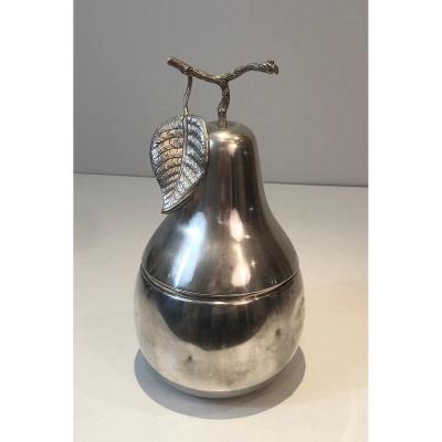 Silver Plated Pear Ice Bucket (a Bit Damaged). French. Circa 1970