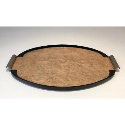Art Deco Sycamore, Ebonised Wood And Chrome Tray. French. Circa 1930