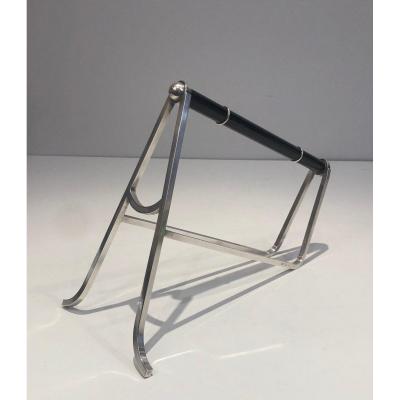 Jacques Adnet & Christofle. Silver Plated & Chinese Lacquer Bottle Holder. French Work. Signed