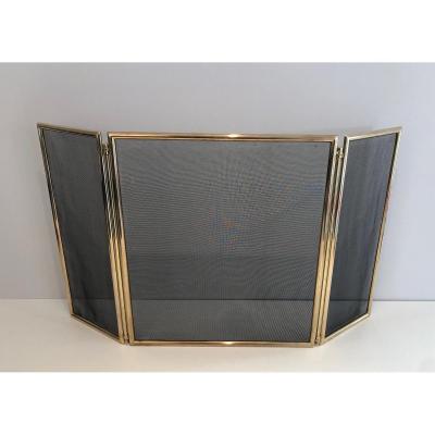 Brass And Grilling Folding Fire Place Screen. French. Circa 1970