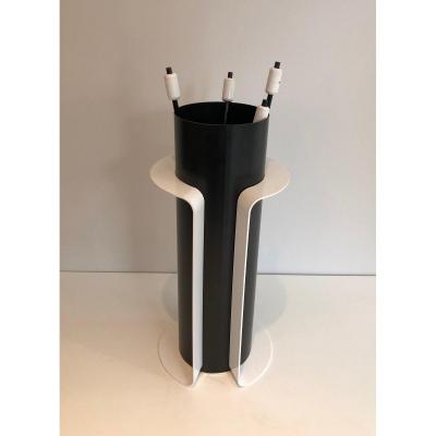 Black And White Lacquered Design Fire Place Tools On Stand. French. Circa 1980