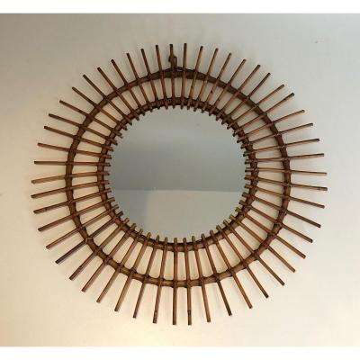 Round Rattan Mirror. French. Circa 1950
