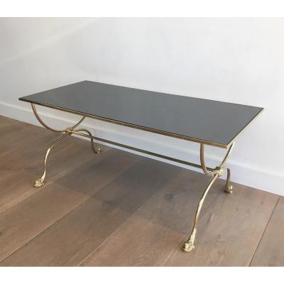 Maison Jansen. Neoclassical Style Brass Coffee Table With Dolphins Heads And Mirror Top. French