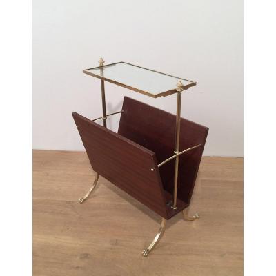 Maison Jansen. Neoclassical Stye Mahogany And Brass Magazine Rack With Claw Feet. French