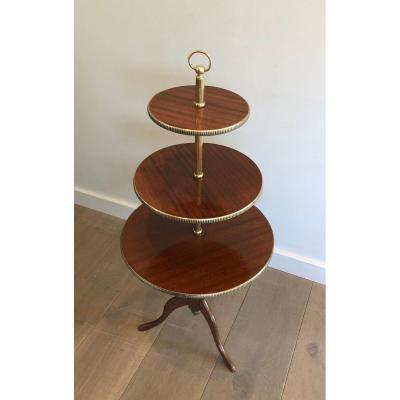 Neoclassical Style 3 Tiers Mahogany And Brass Round Table. French. Circa 1940