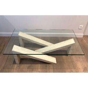 Coffee Table Made Of Geometrical Marble Elements With Glass Top. French. Circa 1970