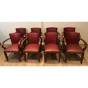 Rare Set Of Mahogany And Faux-leather Art Deco Armchairs. French. Circa 1930
