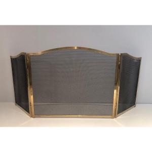 Neoclassical Style Brass Fireplace Screen. French. Circa 1970