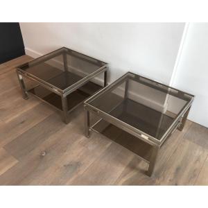 Paire De Bouts De Canapé En Acier Brossé Par Guy Lefèvre Pour La Maison Jansen. Vers 1970