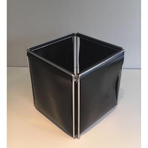 Chrome And Faux-leather Waste Paper Basket. French Work. Circa 1970