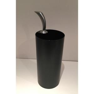 "golf" Black Plastic And Chrome Umbrella Stand. Italian Work Signed. Design By Archap In Italy Bt Inipress. Circa 1970