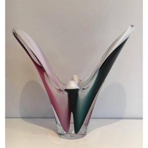 Multicolor Glass Coquille Vase. Sweedish Work Signed Flygsfors, 1956