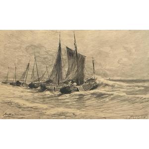 Maurice Hagemans (1852-1917), Sailboats In Knokke. 1890