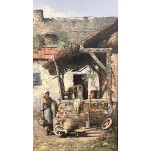 Signature Unknown, Paysanne Au Puit. 1883