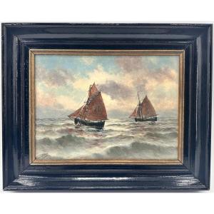 Romain Steppe (1859-1927), Marine Aux Voiliers , Ca. 1890