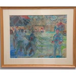 Le Cirque Watercolor And Gouache Titled And Monogrammed Lower Right 20th Century