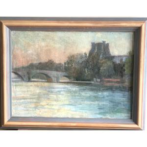 The Pont Royal In Paris Built In 1685 Oil On Canvas French School XIXth Century