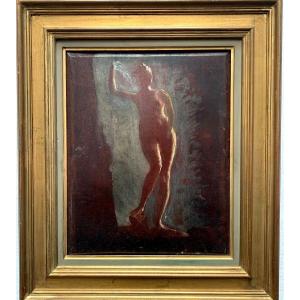 Study For A Female Nude Oil On Mahogany Panel French School 19th Century