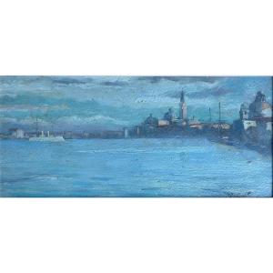 Venice. Oil On Panel 20th Century Signed Valentinelli