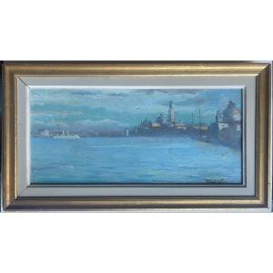 Venice. Oil On Panel 20th Century Signed Valentinelli