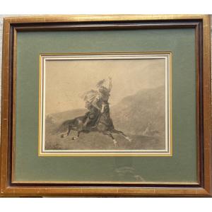 The Falcon Hunt  Charcoal On Paper. In The Spirit Of Eugène Fromentin