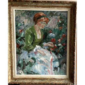 Young Redhead Woman Amidst The Flowers