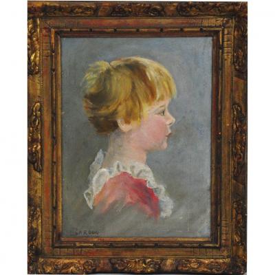 Portrait Of Child, Oil On Canvas Signed Jean Bardon XXth Century