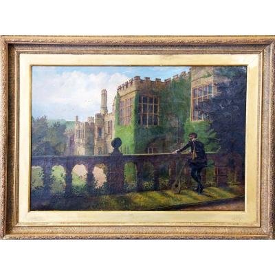 Haddon Hall English Medieval Castle Oil On Canvas Monogrammed And Dated 1886