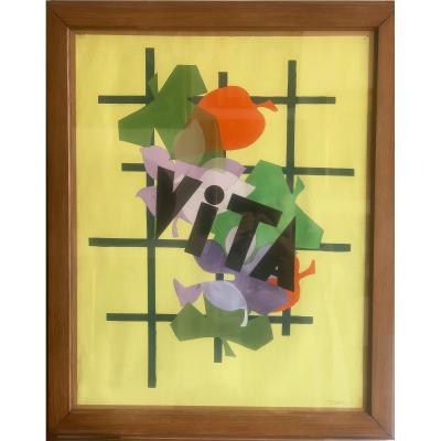 Poster Project For Vita Gouache Signed Mario Mazzoni Circa 1950