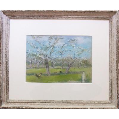 The Apple Trees Pastel Signed François Lanos French School Twentieth Century