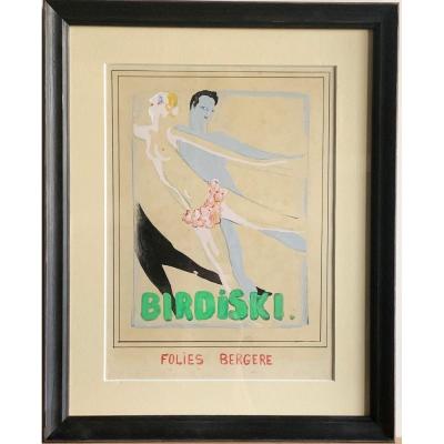 Birdiski Naked Dancers Gouache Under Glass Circa 1930