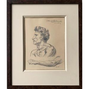 Study Of Face And Arm Of A Man Drawing On Paper Monogrammed Lower Right 20th Century