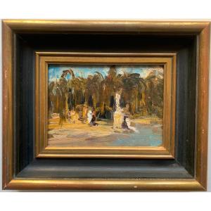 The Oasis Oil On Panel French School XXth Century