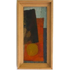 Sun: Expressionist Abstraction Oil On Panel XXth Century