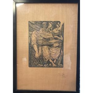 Etching, Holy Character Signed Louis Jou