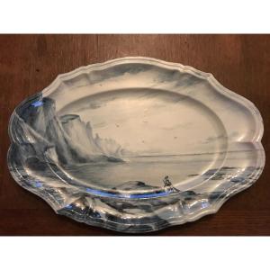 Gallé Earthenware Presentation Dish With Coastal Decoration, Late 19th Century