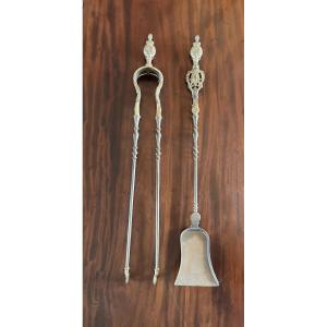 Gilt Bronze Shovel And Tongs Louis XVI Style Fireplace Accessory,
