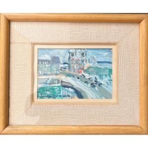 Lucien Genin (1894/1958) View Of Notre Dame Gouache, Gouache On Paper