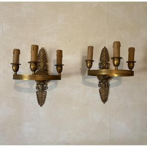 Pair Of Restoration Style Circular Gilt Bronze Sconces