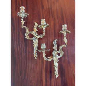 Pair Of Gilt Bronze Wall Lights, Louis XV Period, 18th Century