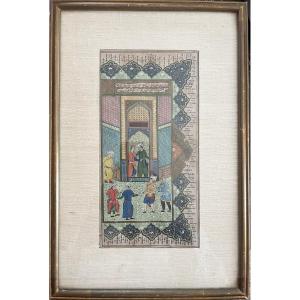 Indian Miniature, Prince In His Palace, Gouache On Paper, Early 19th Century