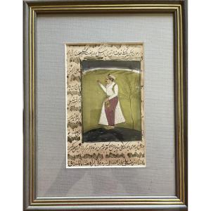 Indian Miniature, Indian Prince With A Rose, 19th Century