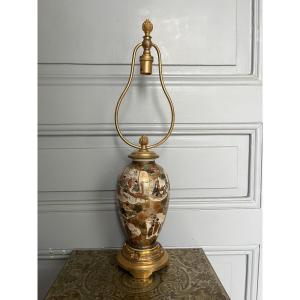 Satsuma Vase Decorated With Figures Mounted As A Lamp, Meiji Period, 19th Century