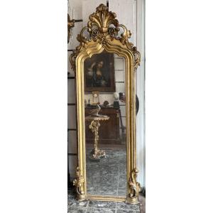 Baroque Style Mirror In Stucco And Gilded And Silvered Wood, 19th Century 