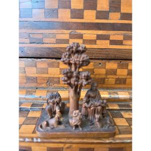 Micro Sculpture - Miniature Wooden Sculpture - 17th Century - Germany - Pastoral Scene