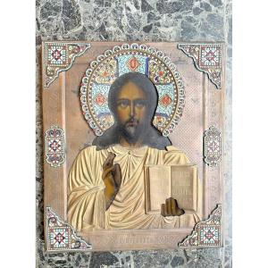 Russian Icon - Christ Pantocrator - Silver - 19th Century