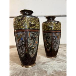 Pair Of Cloisonné Enamel Vases - Japan - Meiji Period - 19th Century