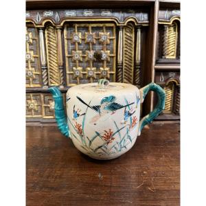 Fine Satsuma Earthenware Teapot With Bamboo Decoration. Japan. Circa 1920